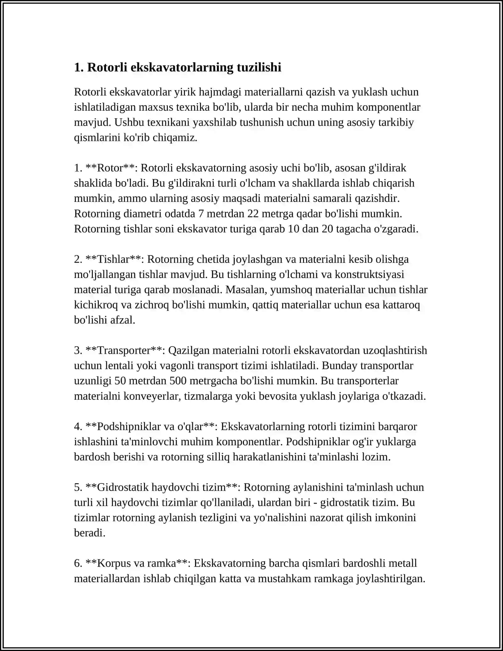 ROTORLI EKSKOVATORLAR TEXNOLOGIK XARAKTIRISTIKASI 3