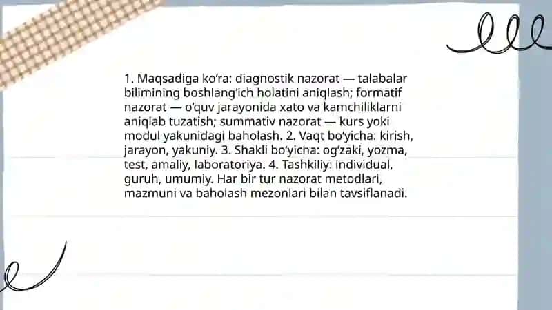 Oʻquv tarbiyaviy fanlarni amalga oshirishda nazorat turlari 3