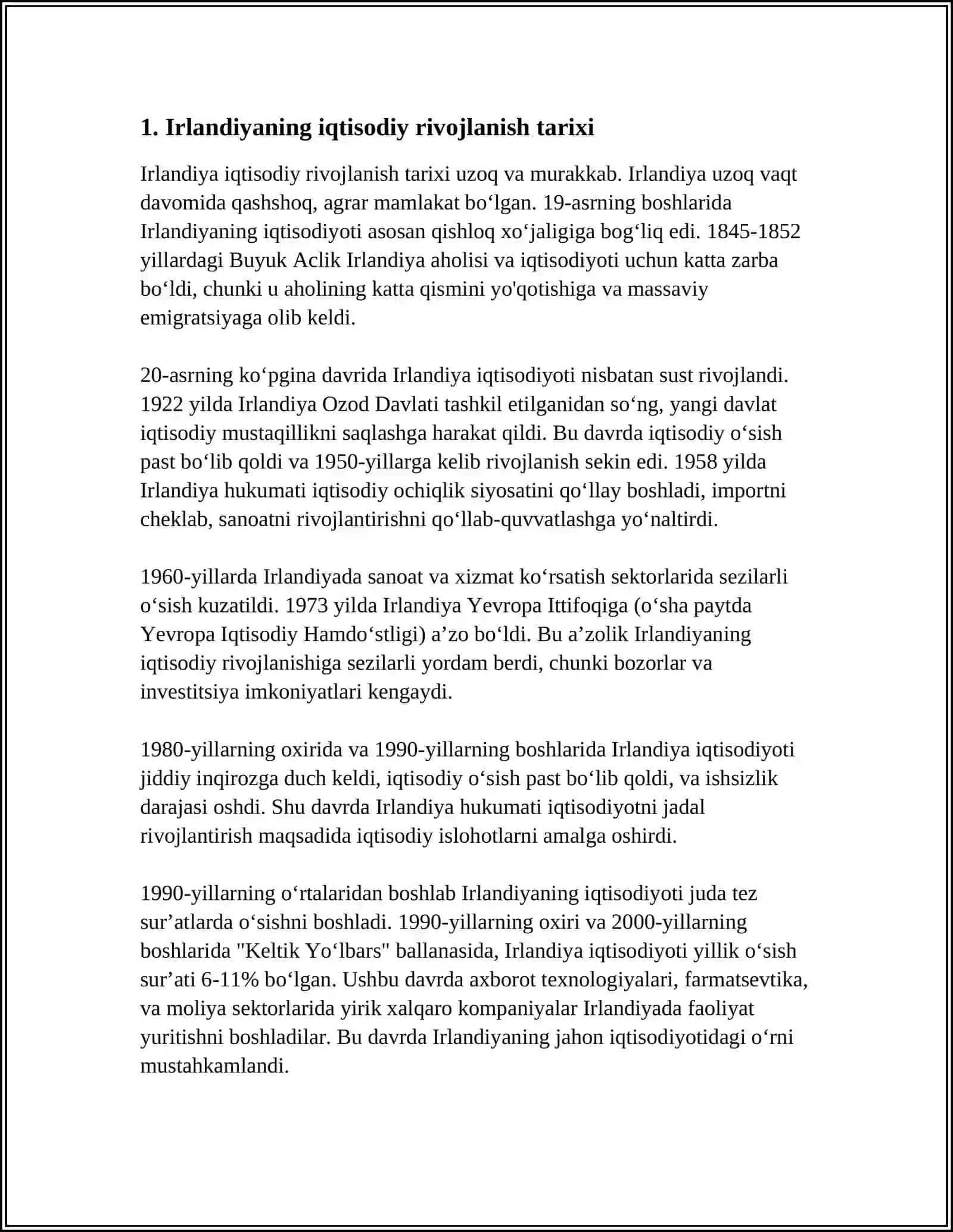 IRLANDIYA RESPUBLIKASI IQTISODIYOTI VA JAHON MAMLAKATLARI BILAN OLIB BORAYOTGAN IQTISODIY MUNOSABATLARI 3