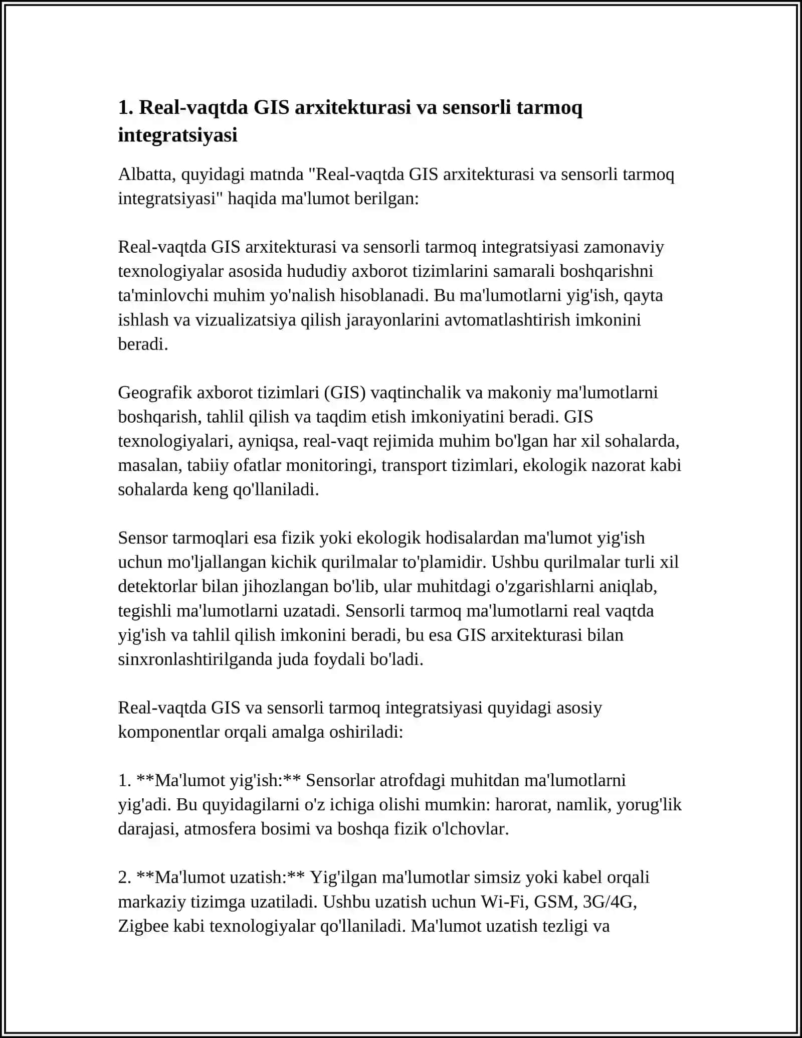 REAL-TIME GIS TIZIMLARI: SENSORLI TARMOQ INTEGRATSATSIYASI 3