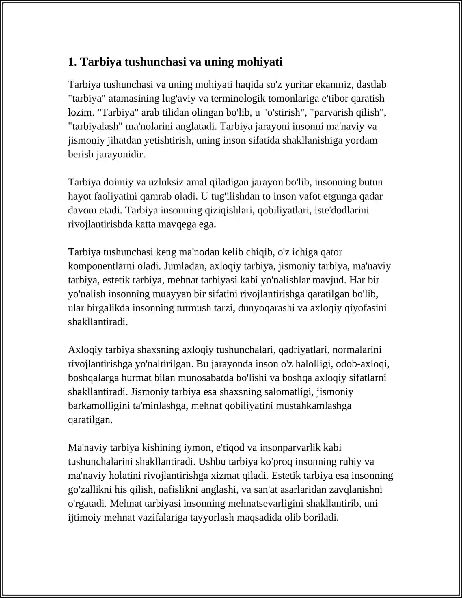 MUSTAQIL ISH Mavzu: TARBIYA ALOHIDA FAOLIYAT TURI SIFATIDA VUJUDGA KELISHI 3