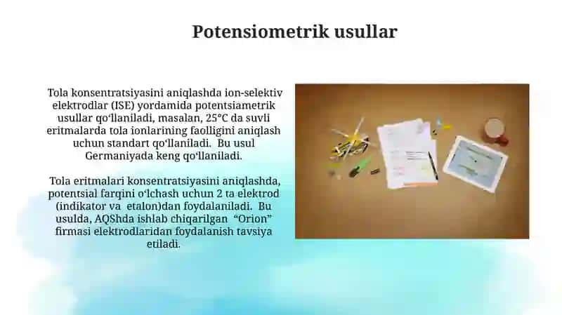 Tola olish eritmalari kontsentratsiyalarini aniqlash usullari 3