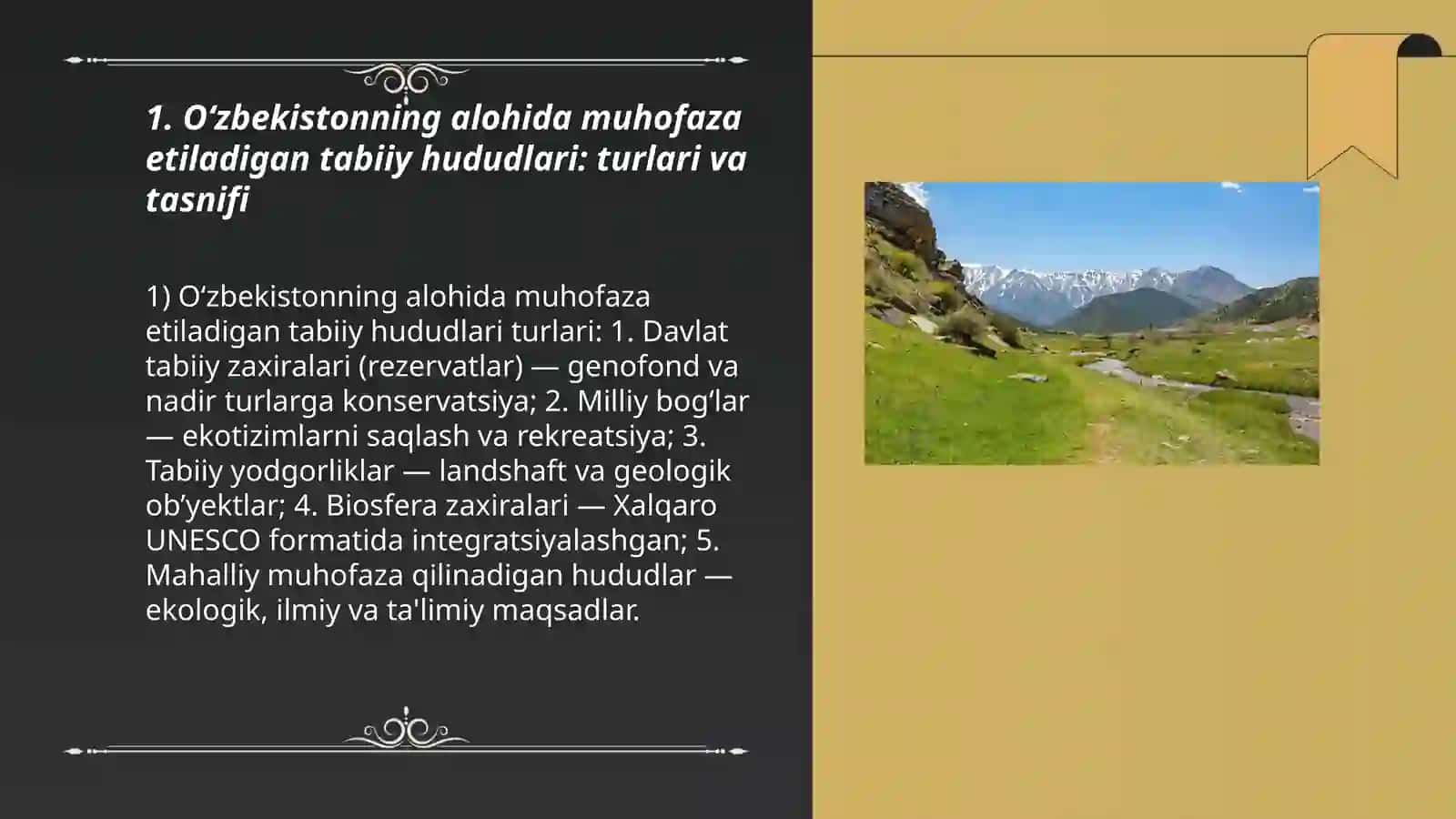 O‘zbekistonning alohida muhofaza etiladigan tabiiy hududlari: turlari va tasnifi 3