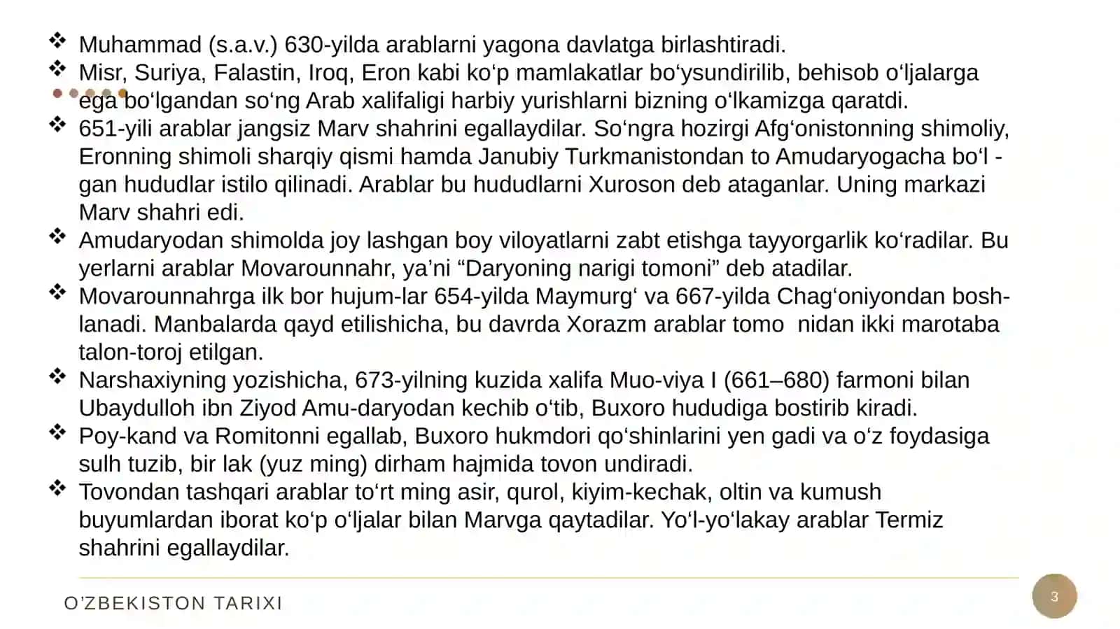 Movaraunnahr va Xurosonda mustaqil davlatlarning tashkil topishi. Tohiriylar va Safforiylar davlati 3