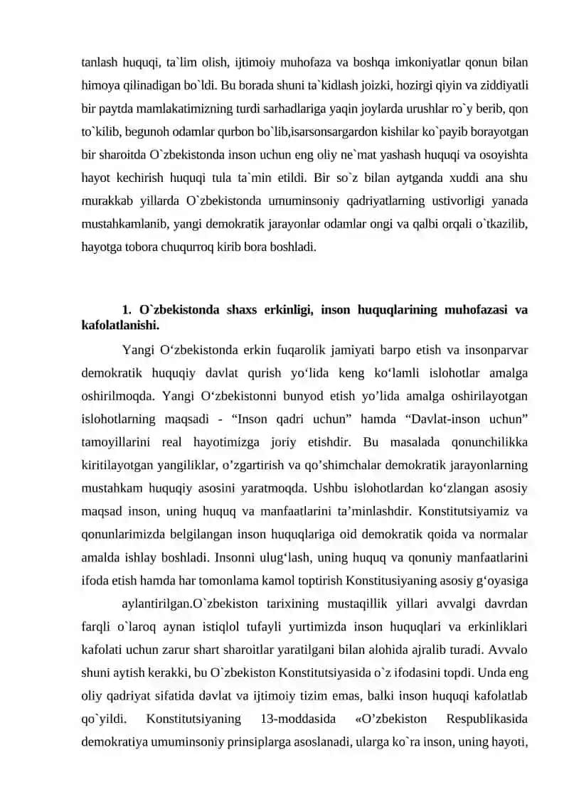 O`zbekistonda inson huquqlari va erkinliklari kafolatining yaratilishi 3