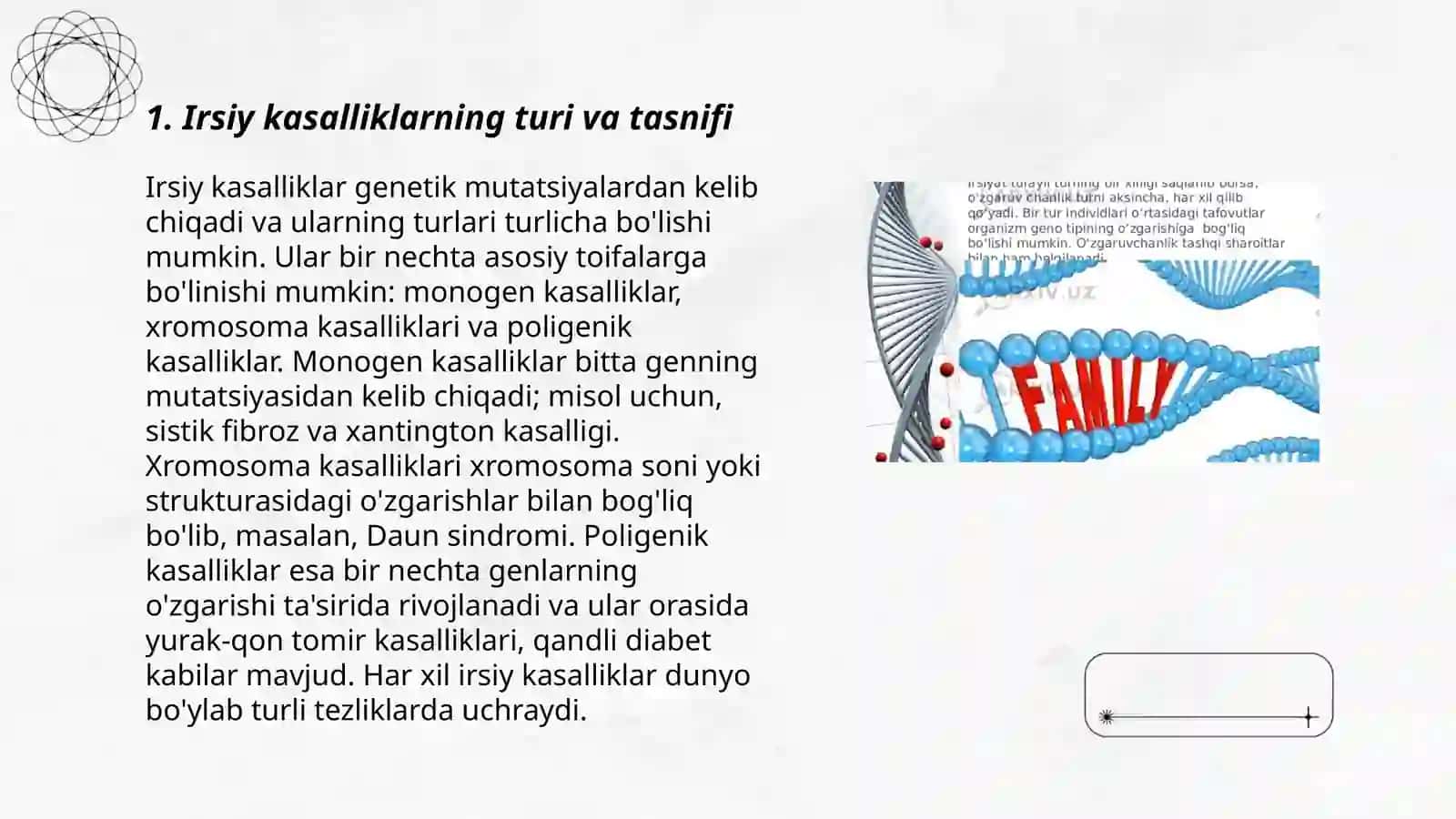 Irsiy kasalliklar: xromasoma, genom va gen kasalliklari 3