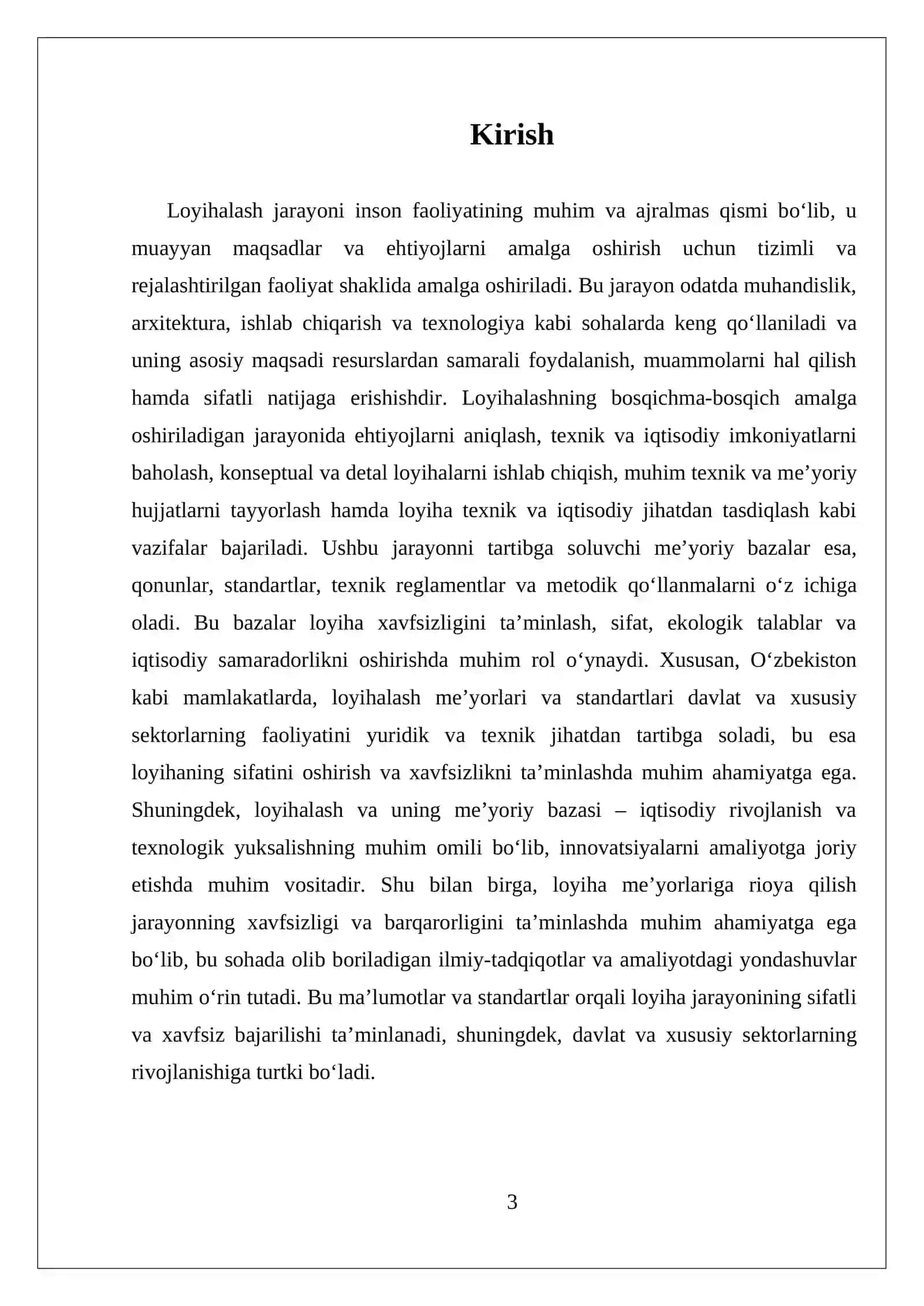 LOYIHALASH HAQIDA UMUMIY MA’LUMOTLAR VA LOYIHALASHNING MEYORIY BAZASI 3
