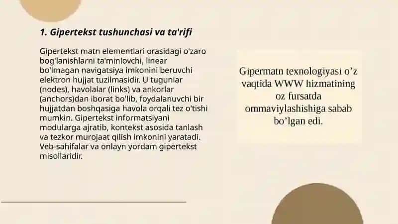 Gipertekst gipermurojaat va gipermedia tushunchalarini tavsiflash 3