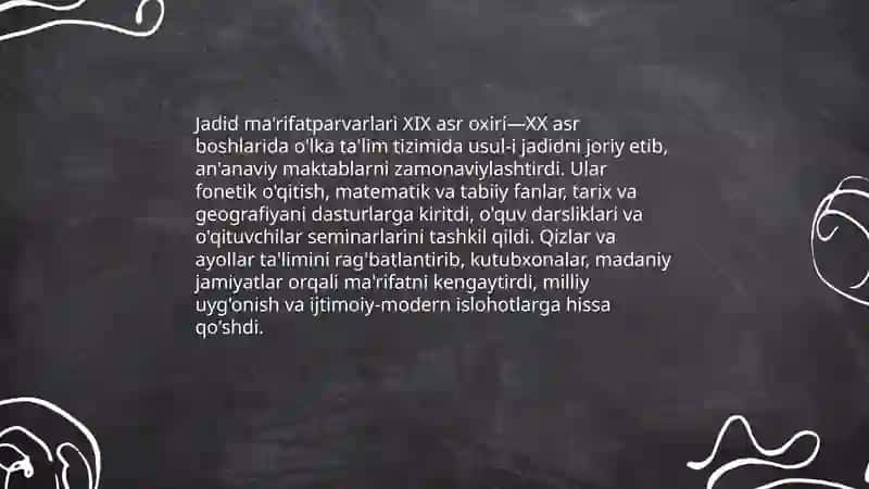 Jadid ma'rifatparvarlarining o'lka ijtimoiy-ma'naviy hayotida tutgan o'rni 3