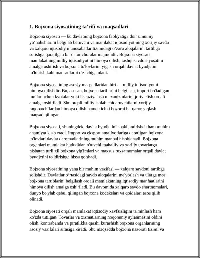 BOJXONA SIYOSATI: TUZILISHI VA ASOSIY VAZIFALARI 3