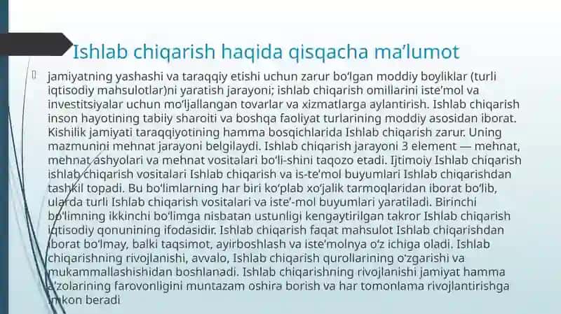 Ishlabchiqarish haqida qisqacha ma’lumot 3