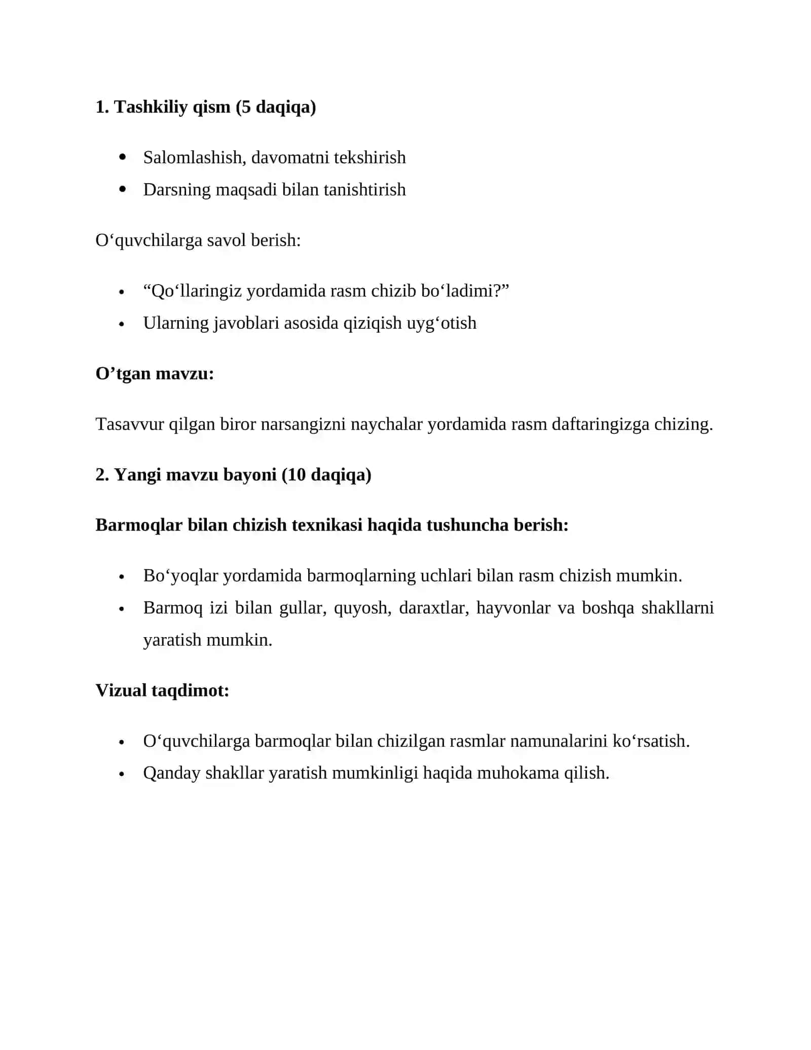 Barmoqlar bilan chizish dars ishlanmasi 2-sinf 3