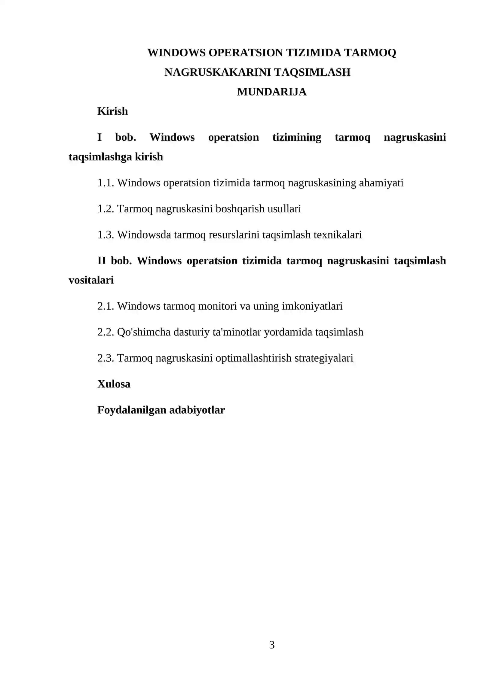 KAMPYUTER TARMOQLARI FANIDAN TAYYORLAGAN KURS ISHI 3