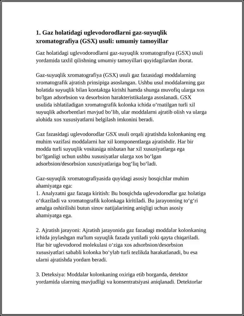 GAZ HOLIDAGI UGLEVADARODLARNI GAZ SUYUQLIK XROMATOGRAFIYA USULIDA TAXLIL QILISH 3
