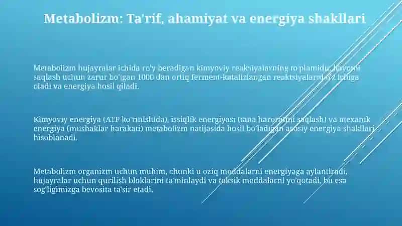 Metabolizm jarayonida energiya hosil bo'lishi 3