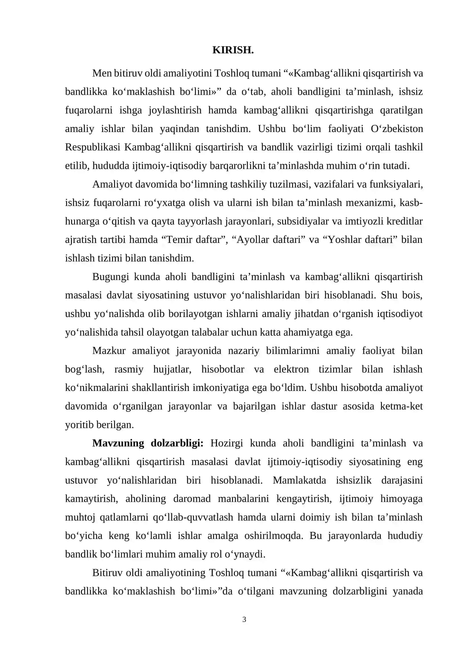 Toshloq tumani Kambag‘allikni qisqartirish va bandlikka ko‘maklashish bo‘limi 3