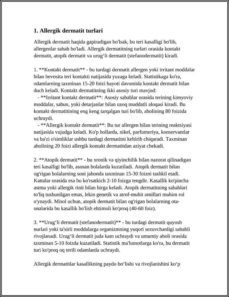 ALLERGIK DERMATITLAR KLINIKASI, TEKSHIRISH USULLARI VA DAVOLASH 3