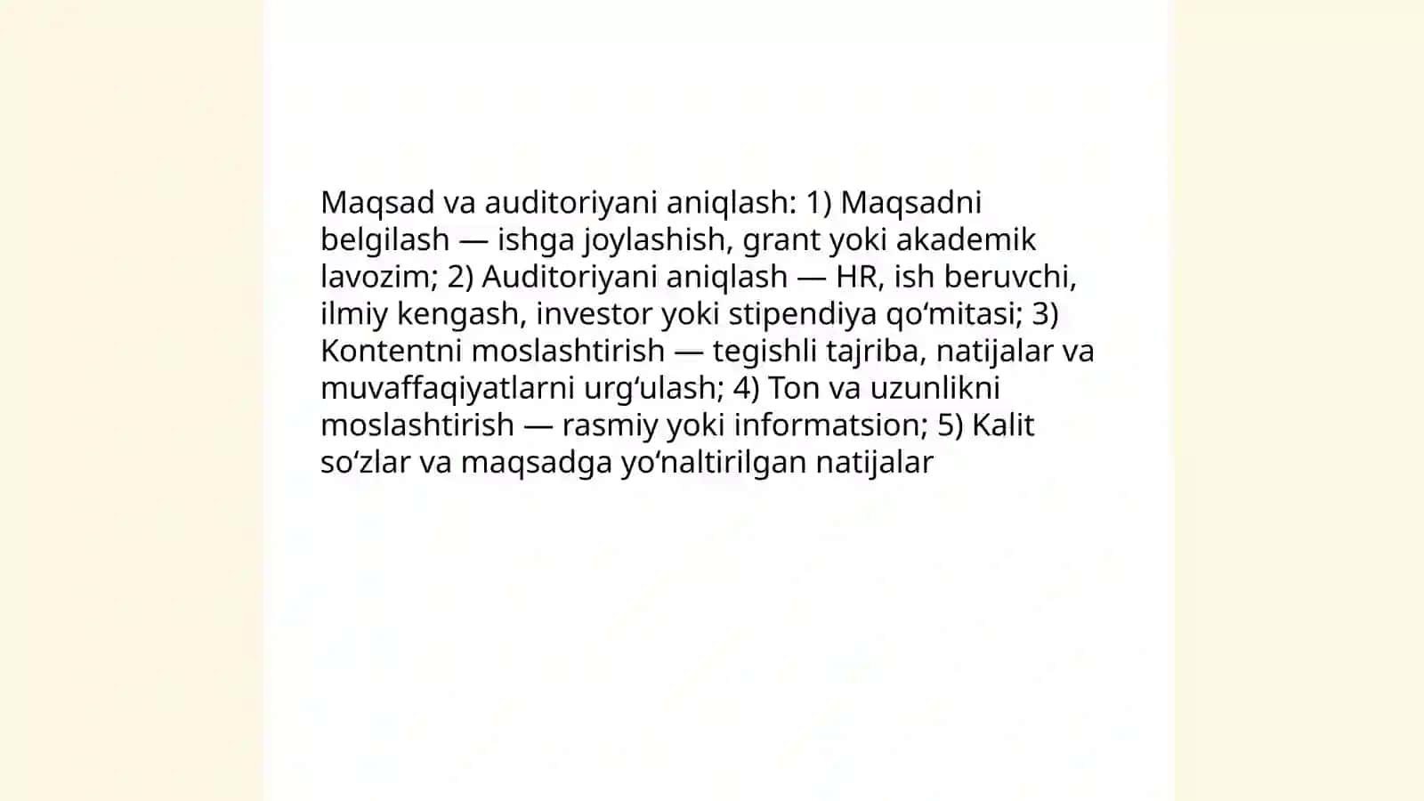 Tarjimayi hol yozishda etiborga olinadigan jihatlar 3