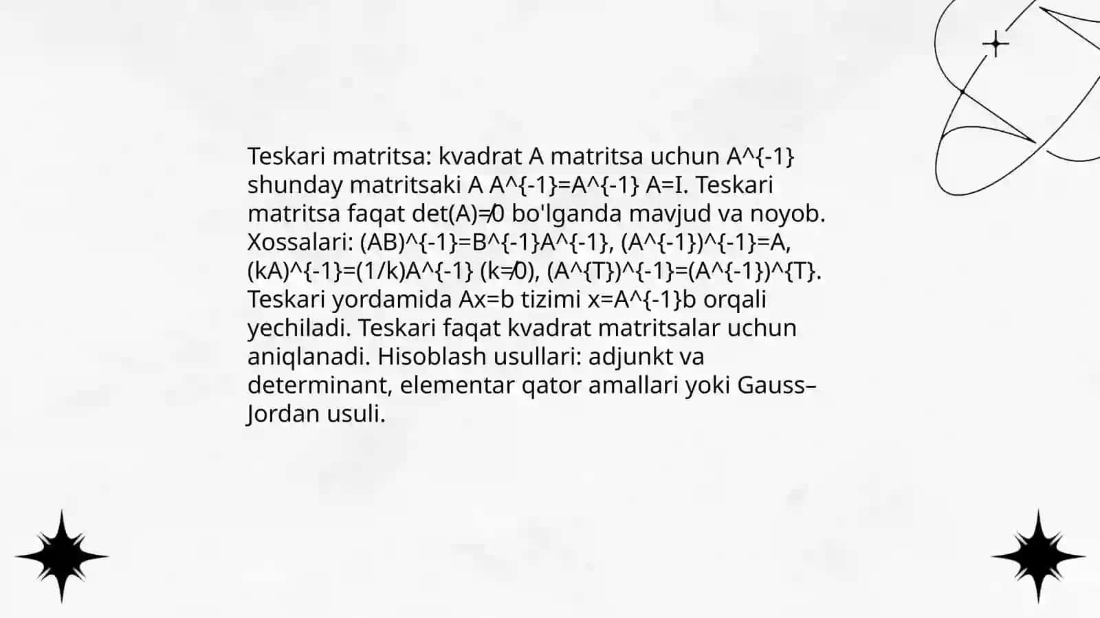 Teskari Matritsa va Boshqa Matritsalarning Operatsiyalari 3