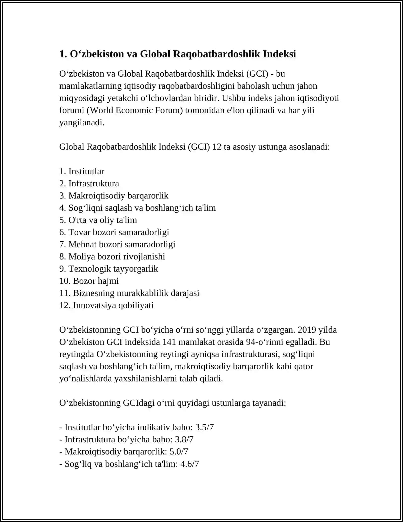 O‘zbekiston va Global Raqobatbardoshlik Indeksi 3