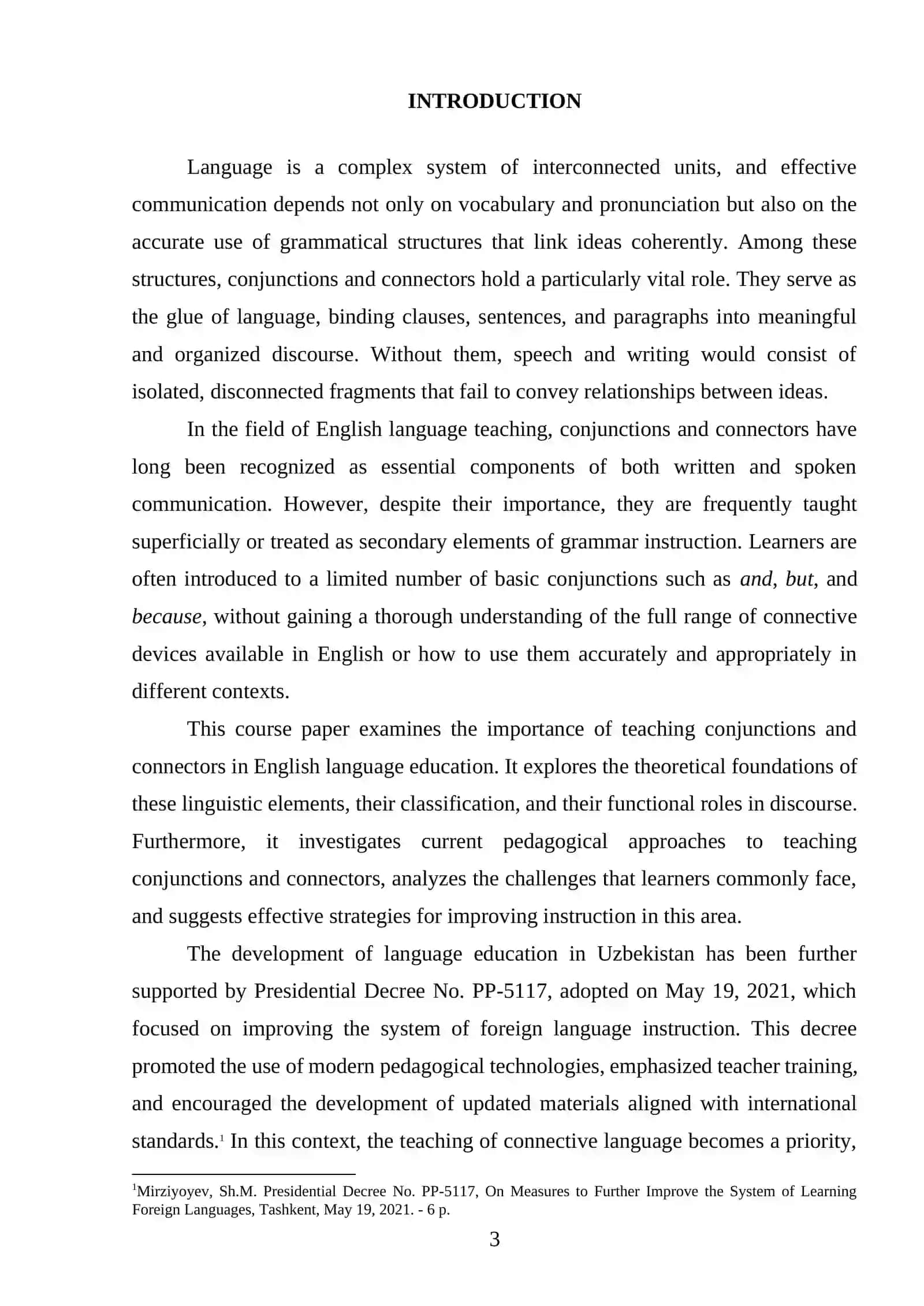 Course Paper on The Importance of Teaching Conjunctions and Connectors 3
