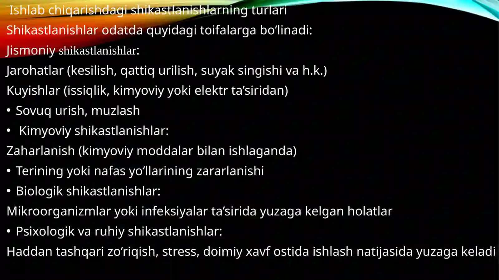 Ishlab chiqarishda shikastlanishlar va ularni oldini olish chora tadbirlari 3