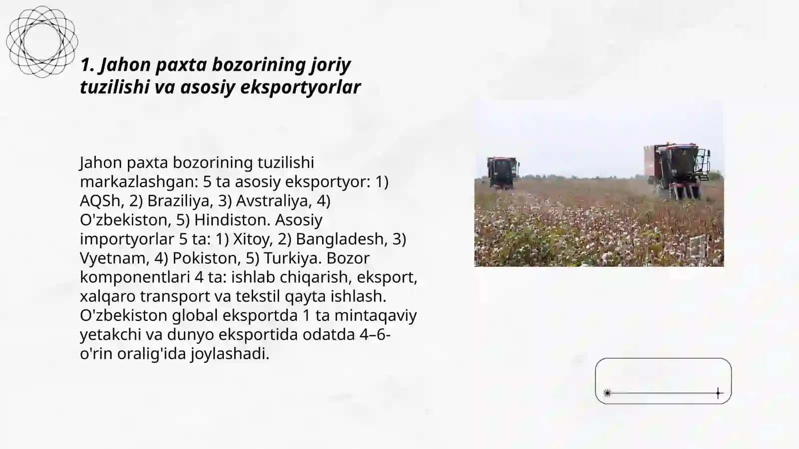 Jahon paxta bozori va unda O'zbekistonning tutgan o'rni 3