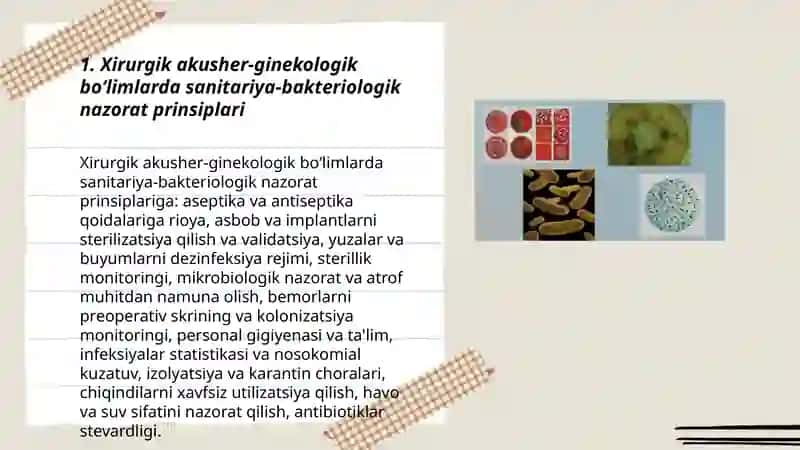 Xirurgik akusher-ginekologik boʻlimlarda sanitariya-bakteriologik nazorat prinsiplari 3