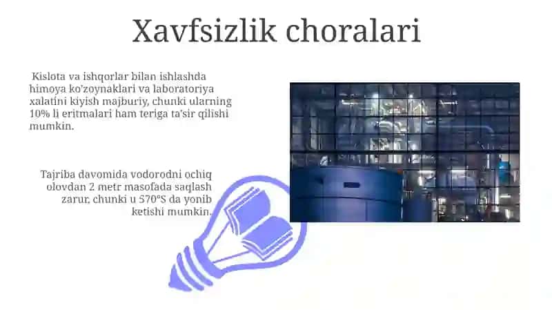 Amaliy mashgulot:’’Vodorodning olinishi va uning xossalari’’ 3