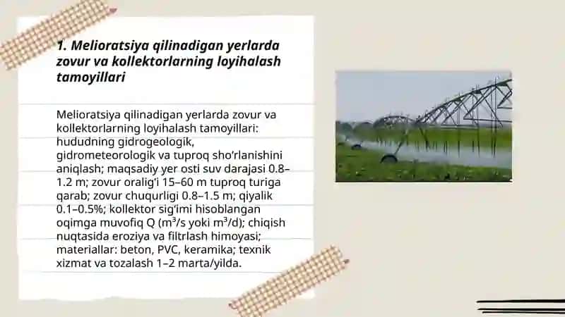 Melioratsiya qilinadigan yerlarda zovur va kollektorlarni asoslash 3