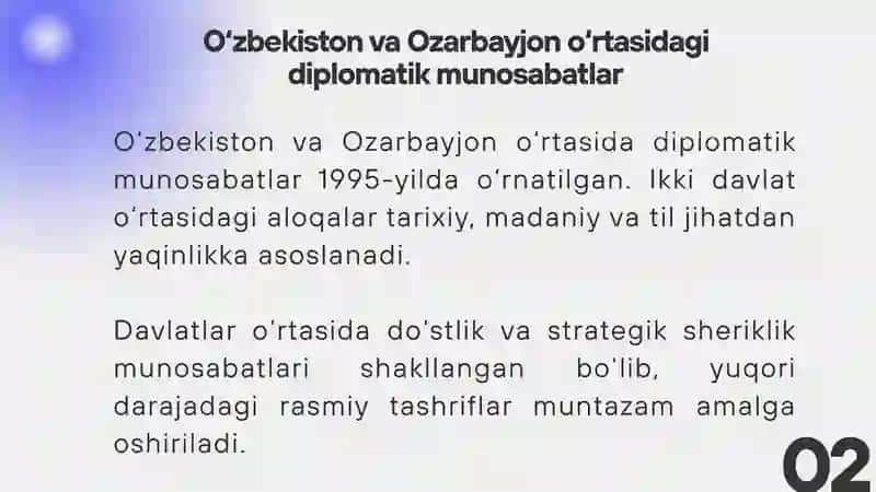 O'zbekiston va Ozarbayjon davlatlari hamkorligi 3
