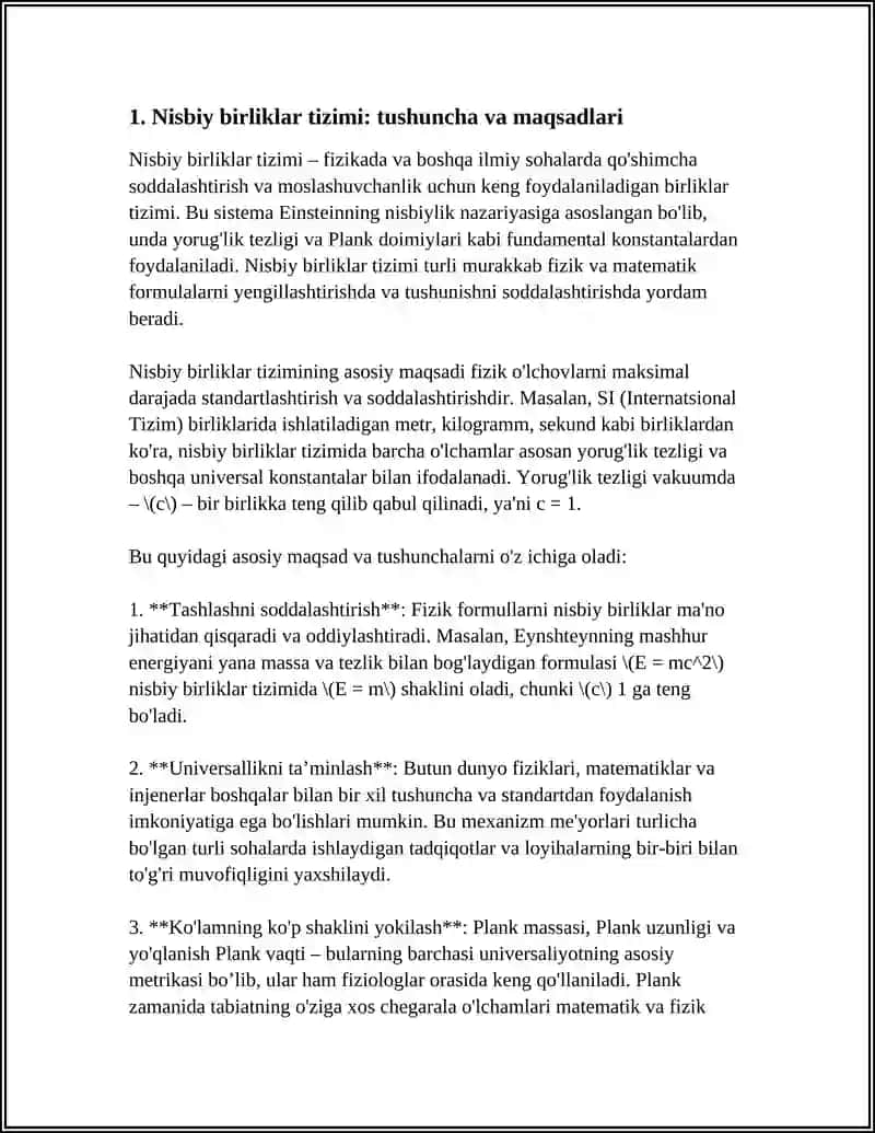 OʻTKINCHI JARAYONLARINI TEKSHIRISHDA QOʻLLANILGAN NISBIY BIRLIKLAR SISTEMASI 3