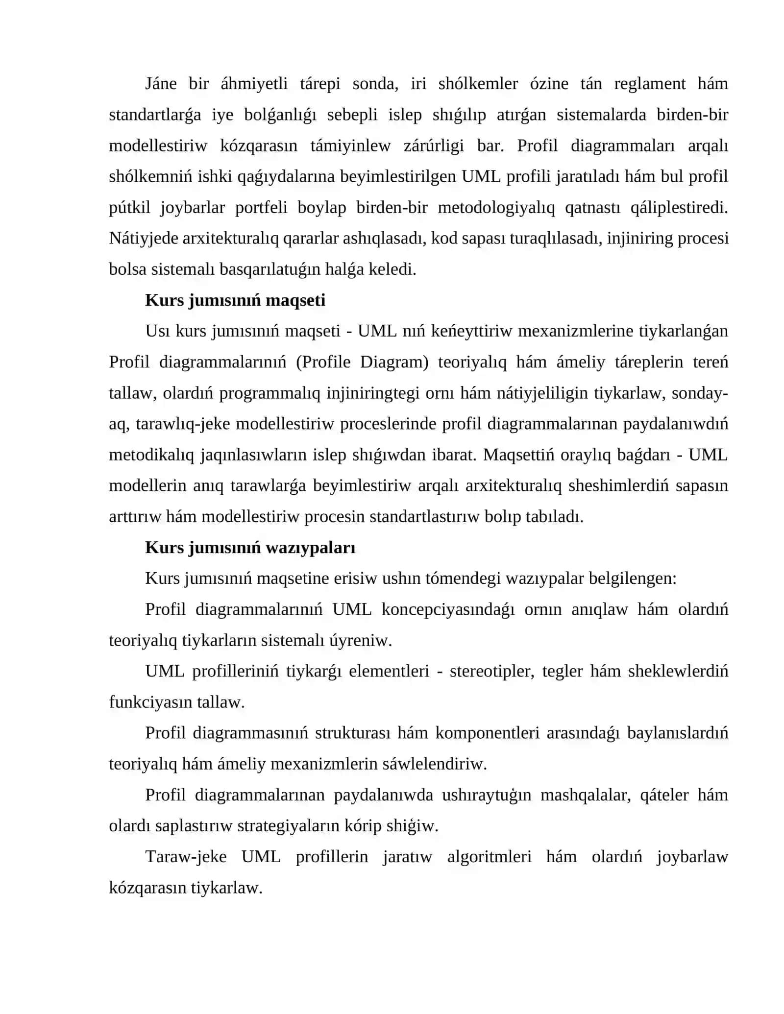 Profil diagrammalarının UML arxitekturasındaǵı ornı hám olardıń funkcional wazıypaları 3