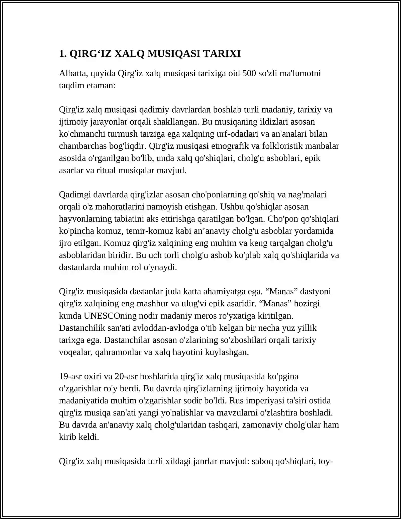 QIRGʻIZ XALQ MUSIQASI, QIRGʻIZ MUSIQA MADANIYATI, QOZOQ XALQ CHOLGʻULARI VA ASARLARI, TOJIK XALQ MUSIQASI MADANIYATI VA IJROCHILIGI 3
