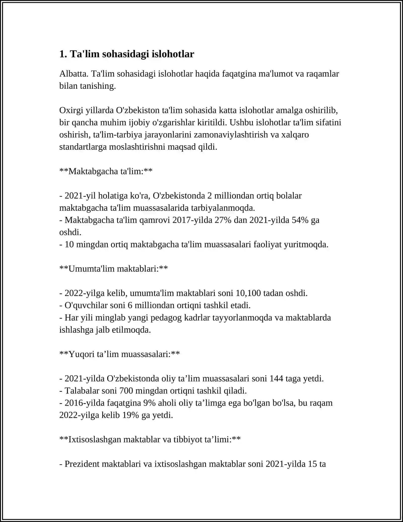 Mavzu: O'ZBEKISTONDA IJTIMOIY SOHADA AMALGA OSHIRILAYOTGAN O'ZGARISHLAR MAZMUN VA MOHIYATI 3