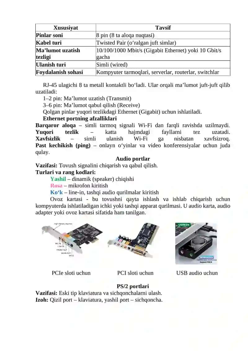 Anakart (Motherboard) da joylashgan PORTlar 3