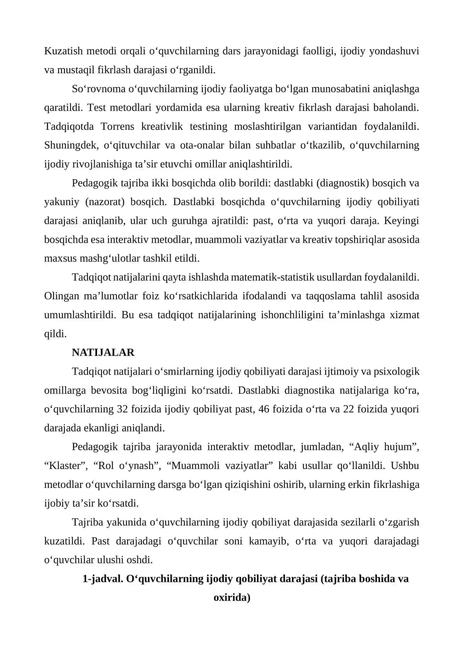 UMUMTA’LIM MAKTABLARIDA O‘SMIRLAR IJODIY QOBILIYATINI RIVOJLANTIRISHNING IJTIMOIY-PSIXOLOGIK XUSUSIYATLARI 3