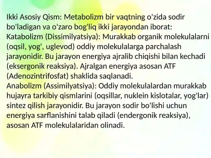 METABOLIZM JARAYONIDA ENERGIYA HOSIL BO‘LISHI VA SARFLANISHI 3