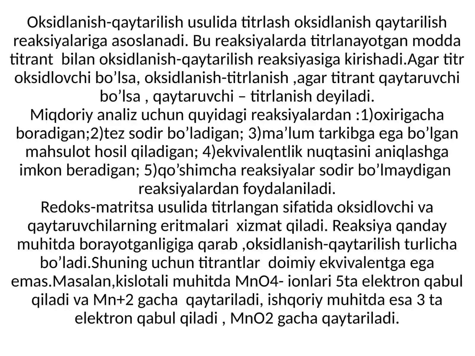 Oksidlanish-qaytarilish usuliga asoslangan titrlash 3