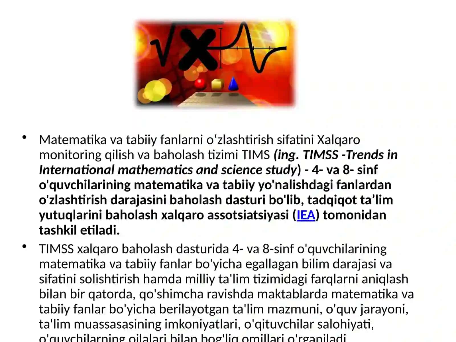 TIMSS xalqaro tadqiqotining tabiiy fanlar yoʻnalishi , kognitiv sohalar 3