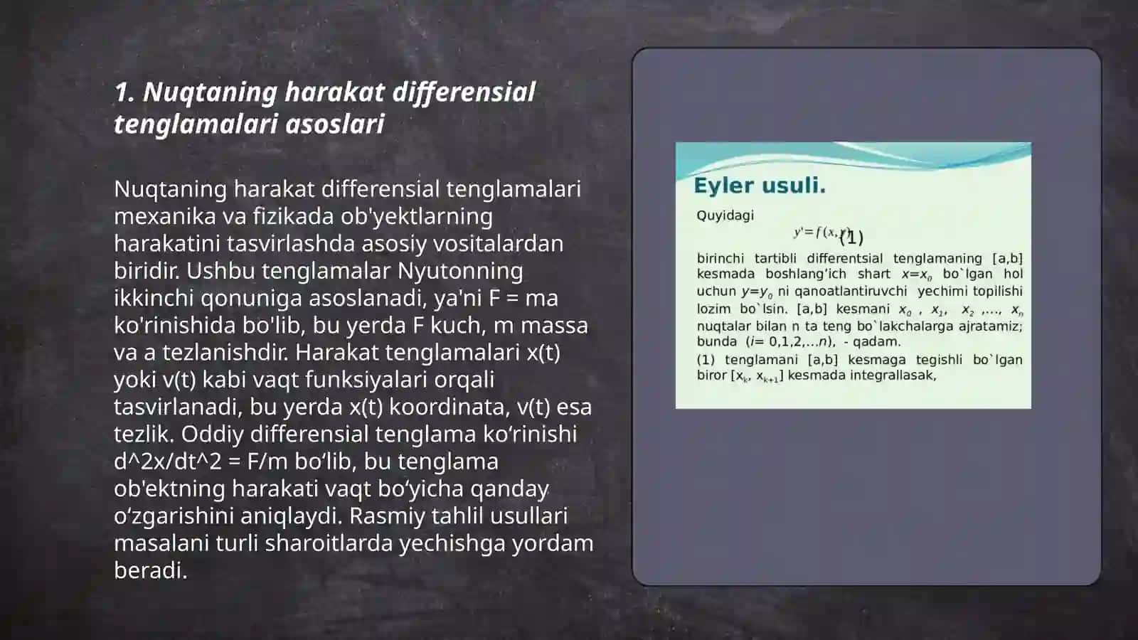 Nuqtaning harakat differensial tenglamalari 3