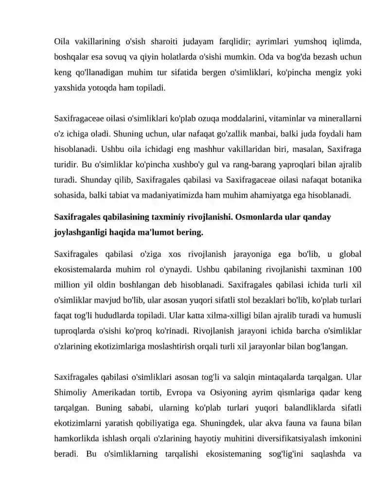 Toshyorarnamolar - saxifragales. qabilasi. Toshyorardoshlar - Saxifragaceae. oilasi tavsifi va va asosiy vakillari. 3