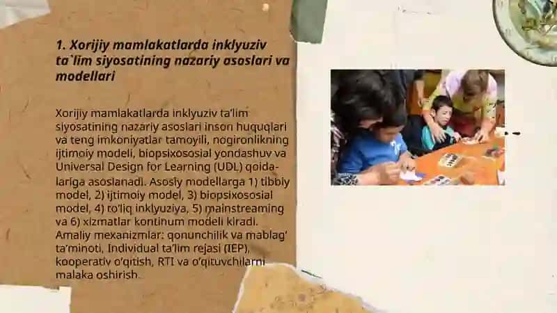 Inklyuziv ta`limni xorijiy davlatlarda nazariy va amaliy jihatdan qo`llab-quvvatlash Zoyirov 3