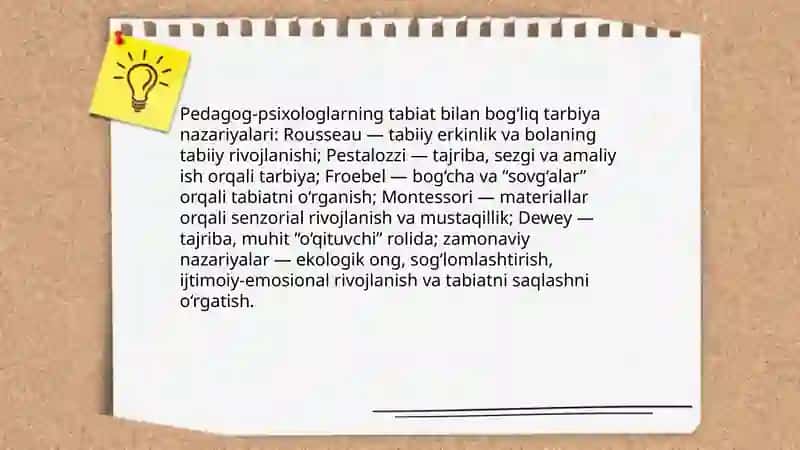 Pedagog psixologlarning bola tarbiyasida tabiatni ahamiyati haqida talimotlar 3