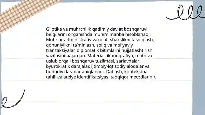 Gliptika, epigrafiya va ibtidoiy yozuv shakllari davlatchilik tarixi uchun manba sifatida 3
