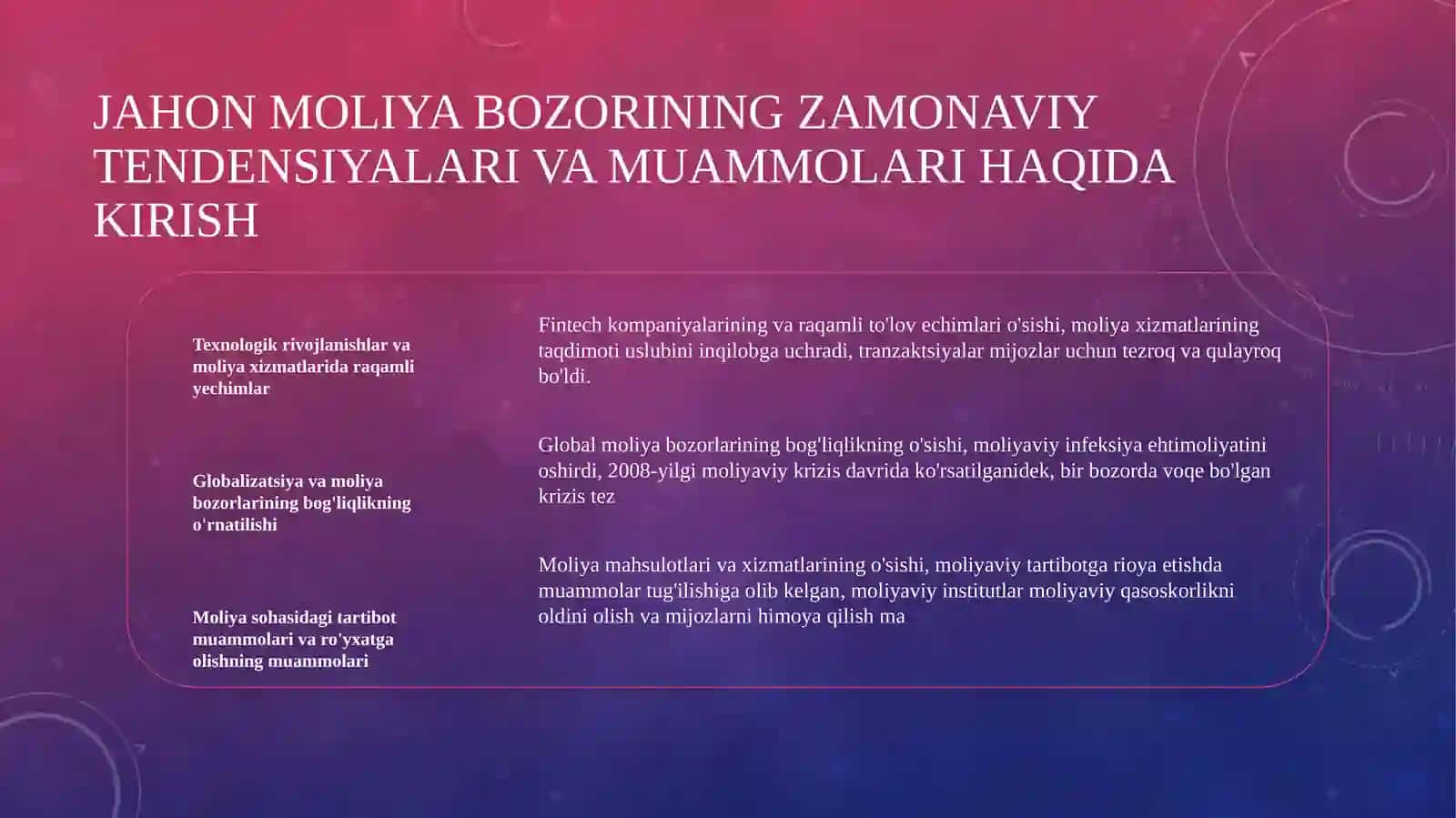 Jahon moliya bozorining zamonaviy tendensiyalari va muammolari 3