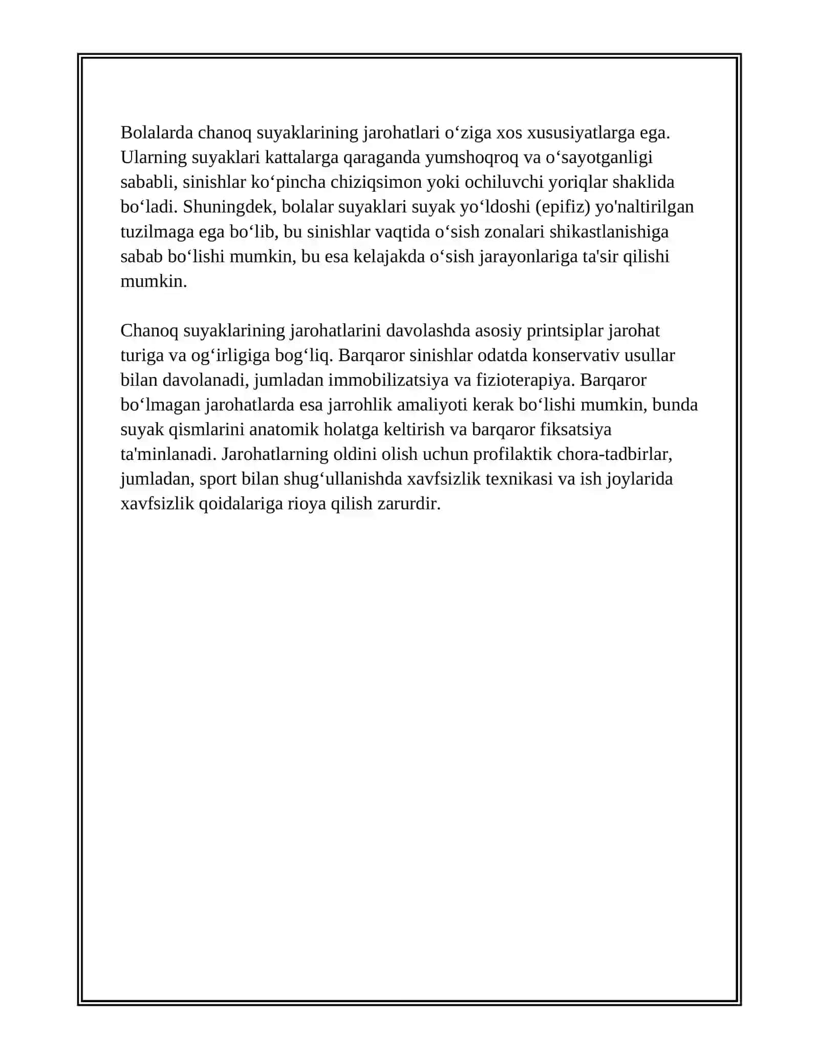 CHANOQ SUYAKLARI VA UMURTQA POG‘ONASI JAROHATLARI, TASHXISLASH USULLARI. BOLALARDA CHANOQ VA UMURTQA POG‘ONASI SINISHLARI O‘ZIGA XOSLIGI. DAVOLASH PRINSIPLARI. SKOLIOZ 3