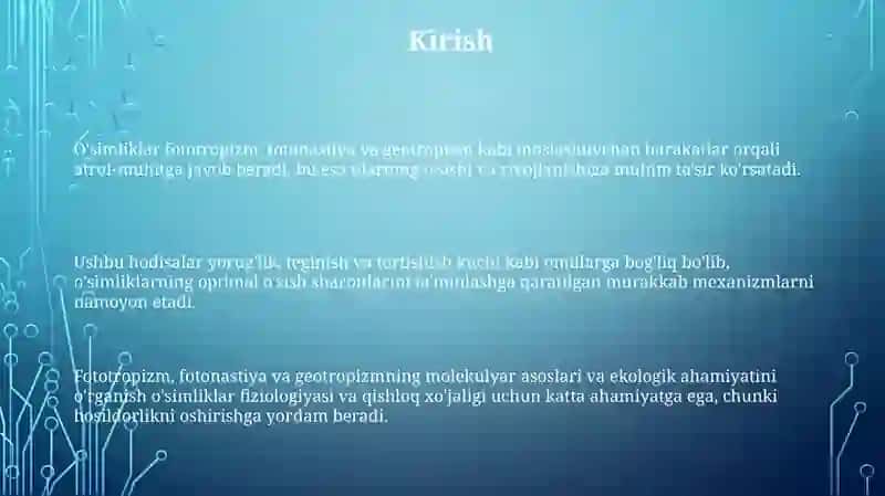 Oʻsimliklardagi fototropizm, fotonastiya geotropizm hodisalarini kazatish 3