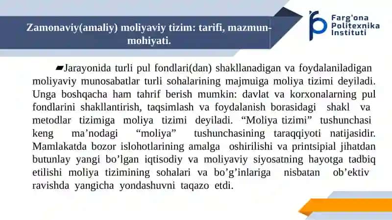 Zamonaviy(amaliy) moliyaviy tizim va moliyaviy oqimlar 3