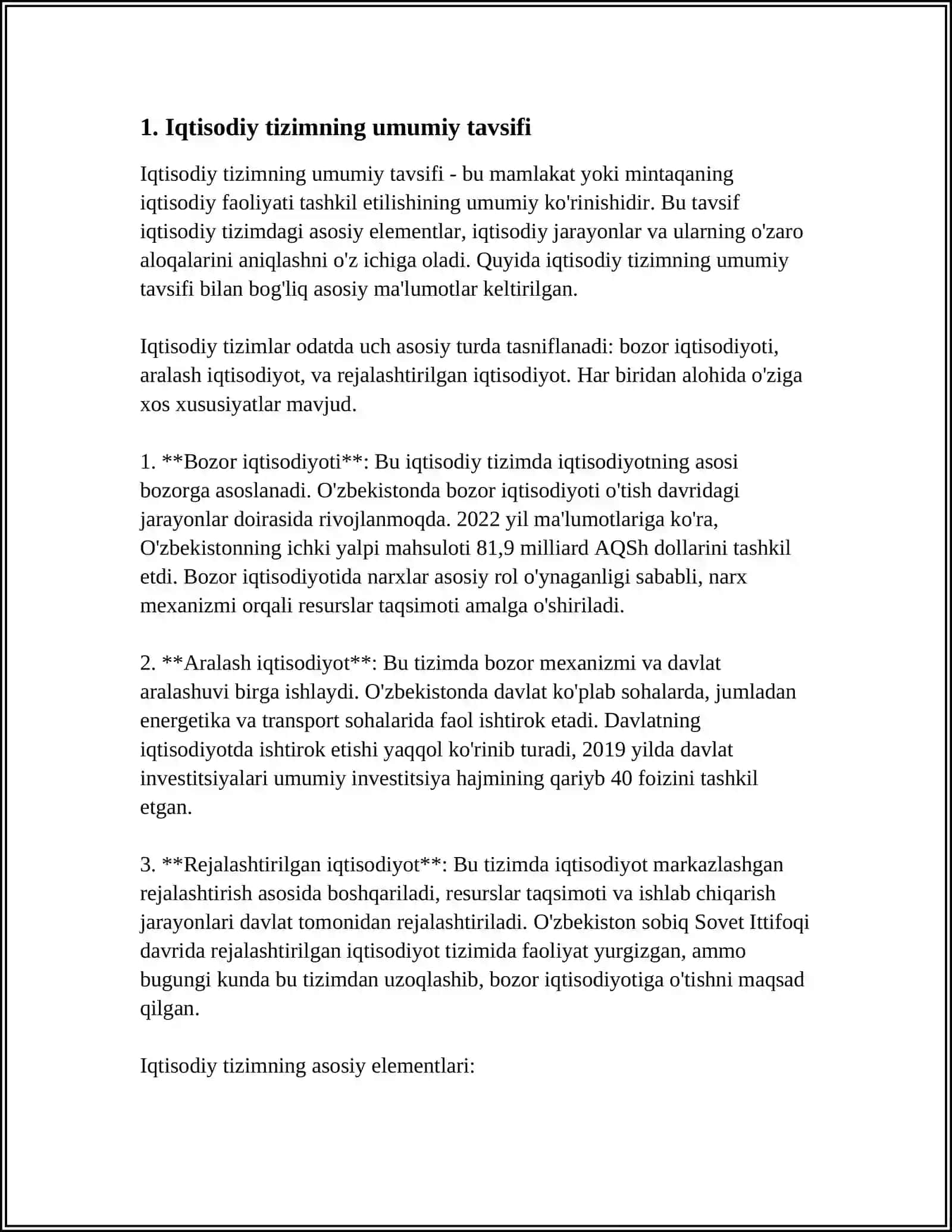 O'ZBEKISTON RESPUBLIKASINING IQTISODIY TIZIMI.XUSUSIY MULKNING DAXLSIZLIGI HAMDA DAVLAT TOMONIDAN MUHOFAZA QILINISHI 3